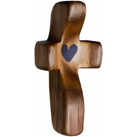 FRAINBOWZ Handheld Protection Cross Jesus Wooden Heart-Shaped Stress Relief Cross My Heart Encourages Gifts Thumb-Held Cross For Prayer Portable Holding Wooden Pocket Palm Crosses(5CM)