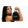 Spiked Studded Backpack, Black Patent Leather, Punk Rock Style, Front