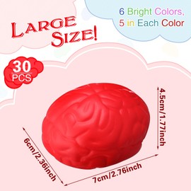 Gemscream 30 Pcs Brain Stress Balls Bulk Color Brain Fake Brain PU Brain Squeeze for Hand Muscle Exercise Teen Adult Relieve Stress and Anxiety Prank Stuff Props Improve Grip Strength