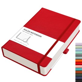Rettacy Notebook A5 Lined: Thick Diary with 320 Numbered Pages, 1 Back Pocket and High-Quality Hardcover for Women and Men in the Office or School, 14.5 x 21 cm, Red
