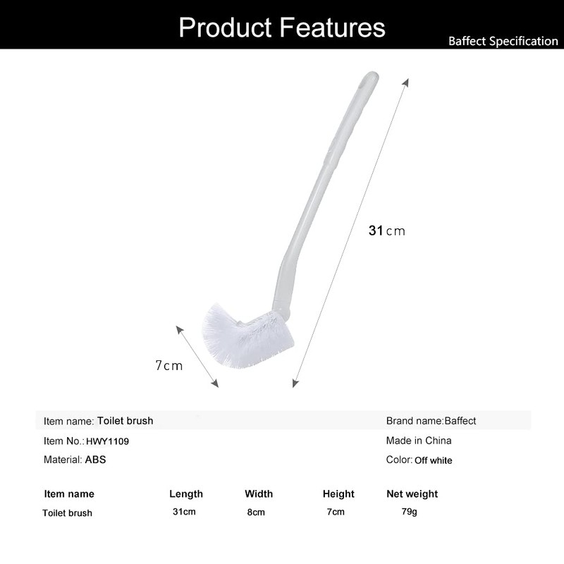 Baffect Curved Toilet Brush Plastic Long Antislip Grip Handle Toilet