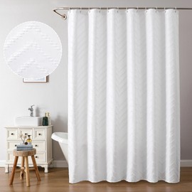 Chyhomenyc Chevron Extra Long White Boho Shower Curtain Set 72x96 inches, Modern Fabric Shower Curtain Farmhouse Chic Textured Tufted Chevron Striped Minimalist Hotel Shower Curtain for Bathroom