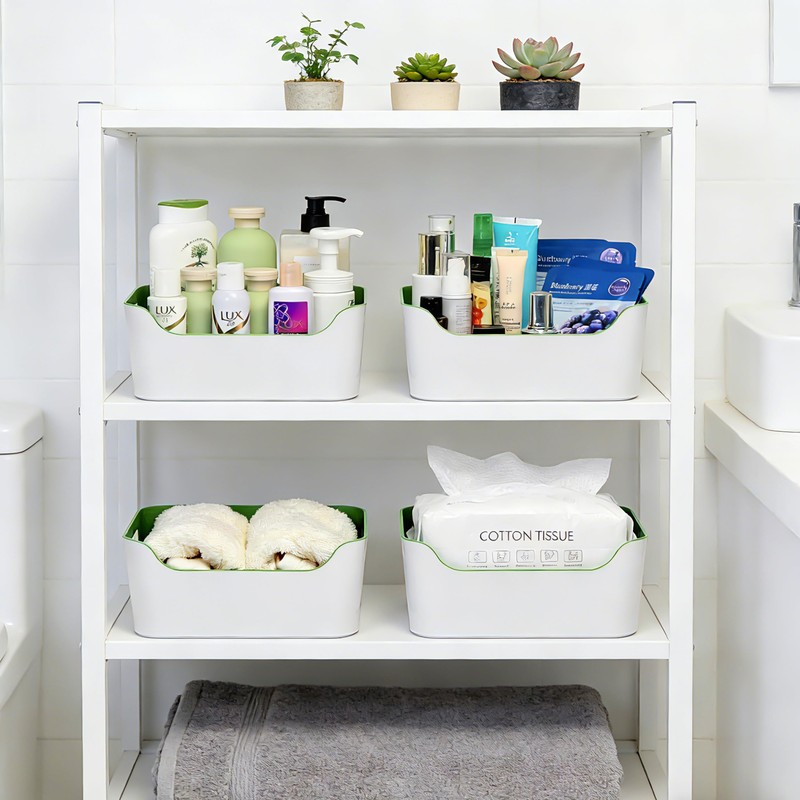 Small Plastic Storage Basket with Handles, Durable Organizer Bin, Open-Top