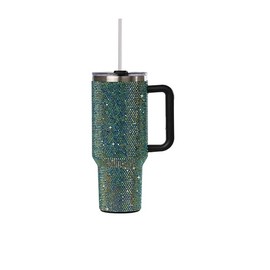 Sip+Sea Grenada 40oz Rhinestone-Encrusted Insulated Tumbler - Premium Bling Stainless Steel Water Bottle with Handle, Double Wall Vacuum Technology, Includes Leakproof Lid and Straw