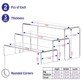 AMIAZI® 6 pcs Clear Acrylic Showcase Display Risers Dessert and Cupcake Stand Risers for party event shoe Riser Display Organizer Cosmetics Display Riser