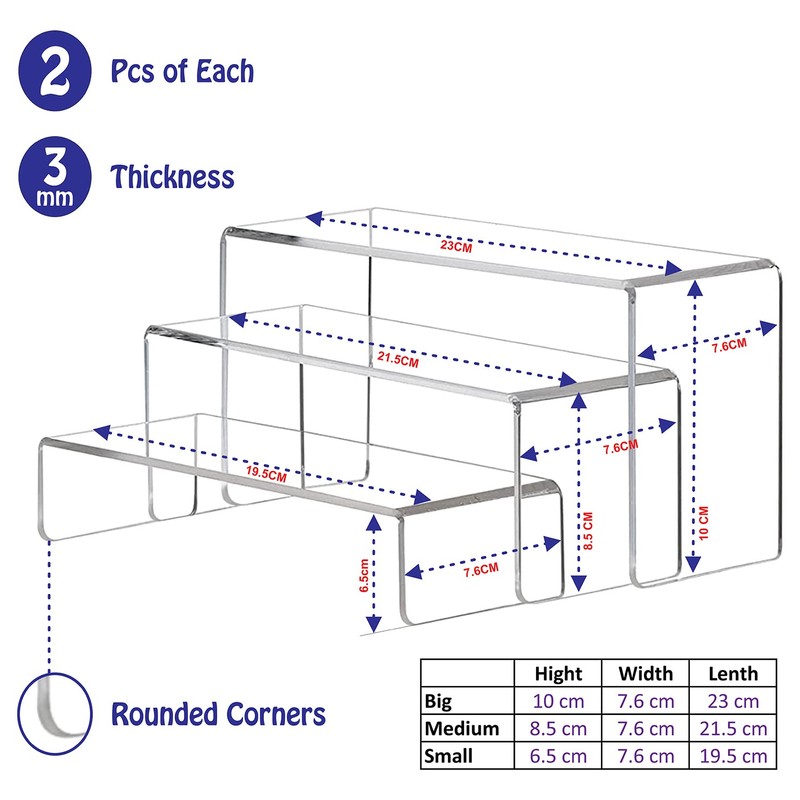 AMIAZI® 6 pcs Clear Acrylic Showcase Display Risers Dessert and