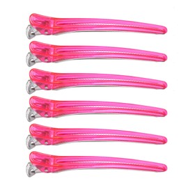 KISARG Duck Curl Hair Clip, Hairpin for Professional Hairdressers, Bangs, Barrette, Unisex, Size L, 4.8 Inches (12.3 cm), Set of 6, Transparent Pink