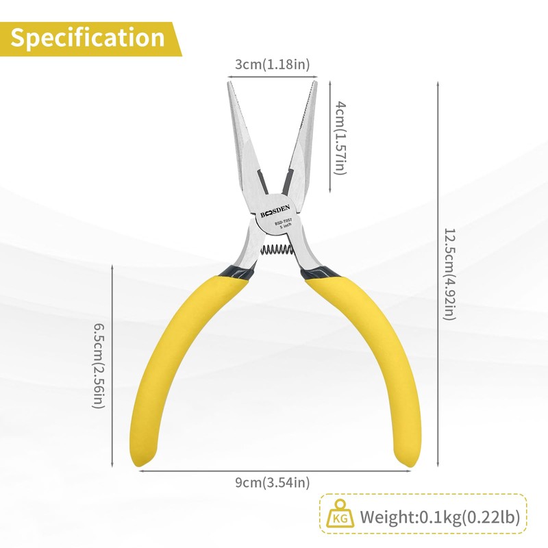 BOOSDEN 5" Needle Nose Pliers, Long Nose Pliers Set with
