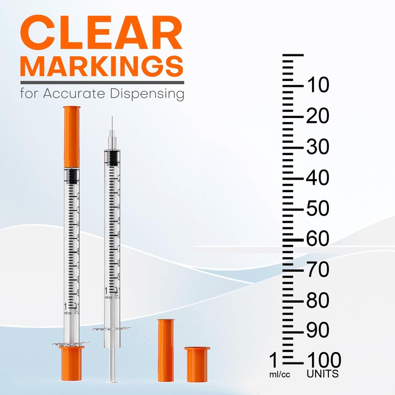 U-100 1mL/cc Lab Syringes with 29G 1/4''(6mm) Needle Disposable Individually