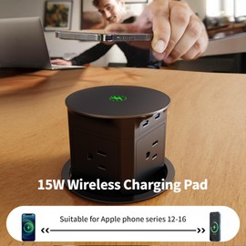 Pop Up Countertop Outlet with 15W Wireless Charger,Pop up Outlet,Max 20W USB Power Delivery,3.9" Space Saver Recessed Outlet,Pop Up Electrical Outlet with 4 Outlets 2 USB Ports for Home Office.