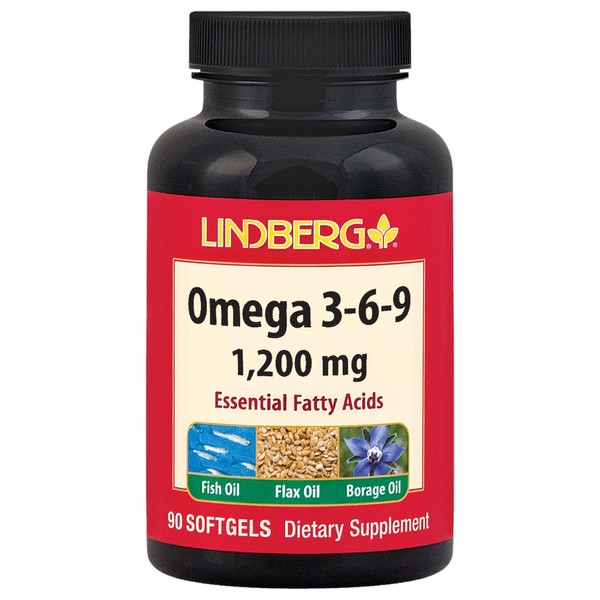 Lindberg Omega 3-6-9, Essential Fatty acids from Fish Oil, Flax Seed Oil and Borage Oil, 90 Softgels
