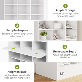 LITTLE TREE 70.9" Tall Shoe Rack, 10-Tier Freestanding Shelf, Max. Store 30 Pairs, Shoe Cabinet Organizer for Living Room, Entryway, Cloakroom, White