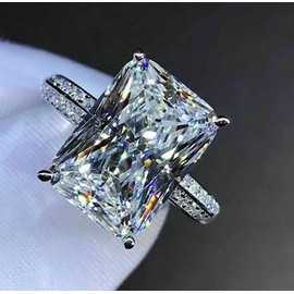 Cuteshop 925 Sterling Silver Perfect Square Cut Rectangle 5ct CZ Engagement Ring Jewelry Ladies Ring Square Crystal Engagement Ring Cubic Zirconia Promise Aura Ring (6)