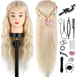 Mannequin Head with 80% Real Hair, TopDirect 24" Blonde Hair Styling Hairdressing Cosmetology Mannequin Manikin Training Practice Head with Clamp and Tools