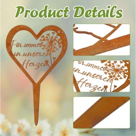 Xstary Weatherproof Grave Stake Heart Grave Decoration Mourning Decoration Metal Steel Rust Patina Grave Decoration Cemetery Memorial Stake for Gardens Yards Cemetery Decoration