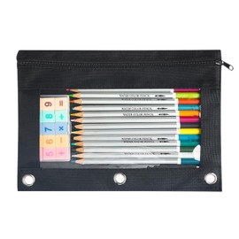 ShyLizard Pencil Pouch Bulk, 1 Pack Pencil Pouch for 3 Ring Binder, Zipper Pencil Pouch Bulk for School, Home and Office, Black Colors