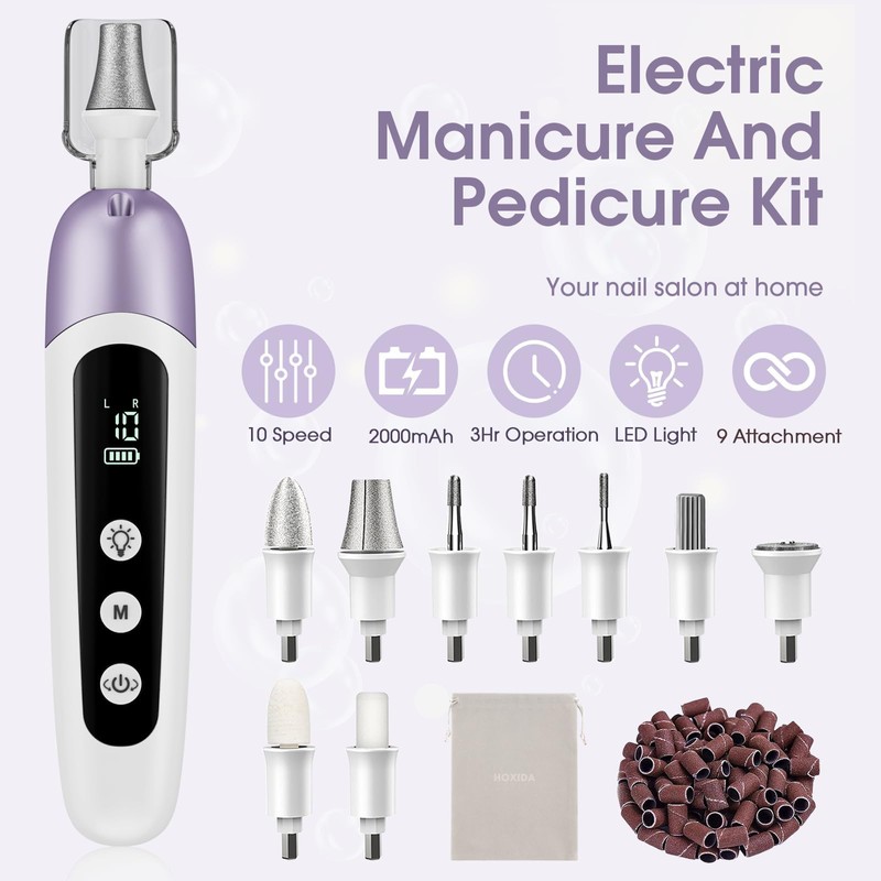 Professional Manicure Pedicure Kit with Memory Modes, Cordless Electric Nail