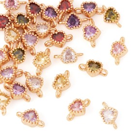 Bestewelry 28Pcs Heart Connector Charms Pendant 18K Gold Plated Pave Cubic Zirconia Heart Charms Crystal Hearts Link Charm with Double Loops for DIY Earrings Necklace Bracelet Jewelry Making