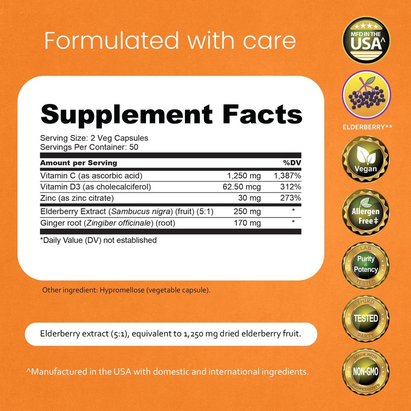 NaturaLife Labs Vitamin C with Vitamin D3, Zinc, Elderberry &