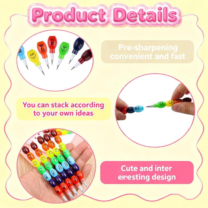 TUGHJXY 32 Pcs Stackable Pencils, Funny Stacking Pencils, Cute Rainbow