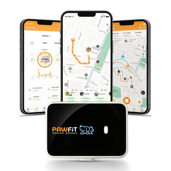 Pawfit 3s GPS Tracker for Dogs 4G, Pet Health Monitor Up to 30-Day Battery Life | Live Location Satellite Tracking | Unlimited Range | Escape Alert | Remote Voice Recall | Fits for Dogs & Cats (7 lbs)