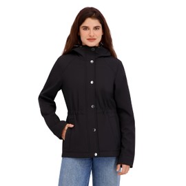 Nautica Women's Softshell Jacket– Water-Resistant, Wind-Resistant Transitional Coat, Adjustable Waist, Black, Large