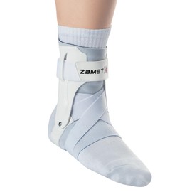 Zamst Zamst A2-DX Sports Ankle Brace with Protective Guards For High Ankle Sprains and Chronic Ankle Instability-for Basketball, Volleyball, Lacrosse, Football-White, Left Small