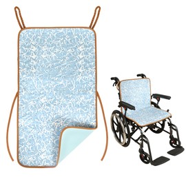EHUCONELDEX Highly Absorbent Wheelchair Incontinence Pad for Elderly Care,Washable Seat Protector Pads with Two Loop Handles and Fixed Straps-33.9”X18.9”-1 PC (Blue Branch Pattern)
