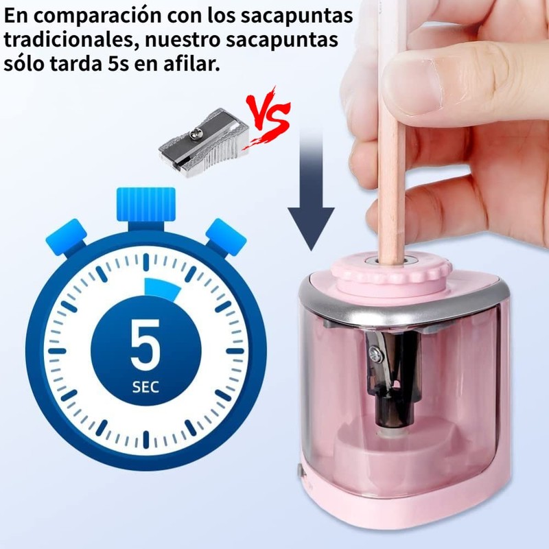 Sacapuntas Eléctricas Portátil para Niños, Sacapuntas Rápido Oficina con 2