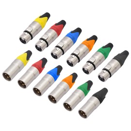 HUALEU 12-Piece 3 Pin XLR Solder Type Connector - 6 Male and 6 Female Plug Connector,Microphone Audio Socket, Zinc Alloy Shell,Copper Needle Gold Plated Connector High Conductivity