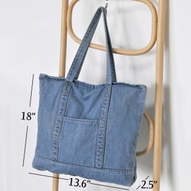 Hoxis Light Weight Soft Denim Tote Unisex Shopper Shoulder Handbag, Blue, M