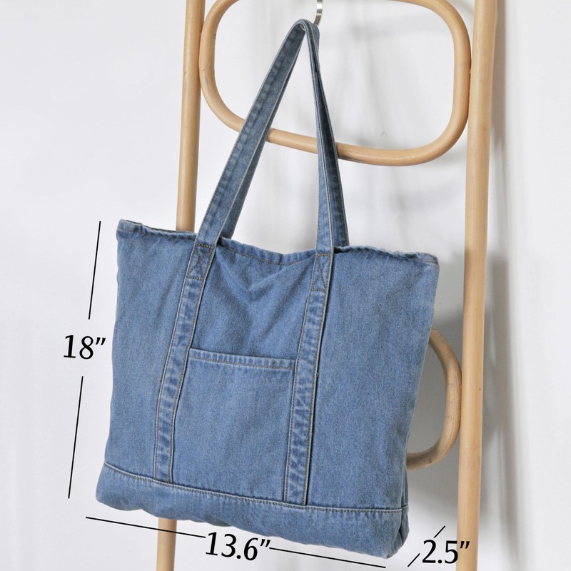 Hoxis Light Weight Soft Denim Tote Unisex Shopper Shoulder Handbag,