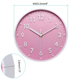 PATIKIL 8 Inch Wall Clock, 3D Number Quartz Battery Operated Silent Non-Ticking Round Wall Clocks for Office Bedroom Decorative, Pink