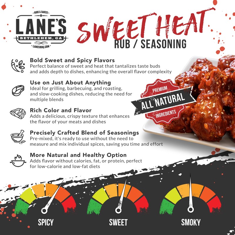 Lane's Sweet Heat Rub Seasoning, All-Natural BBQ Brisket Rub Goes
