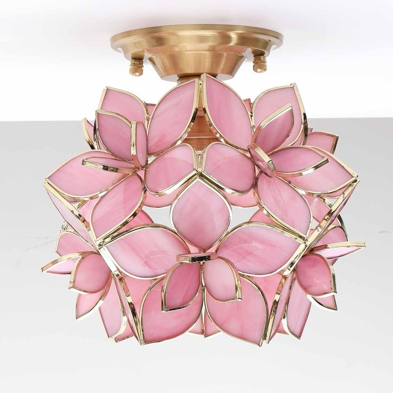 Bieye S10833 Tiffany Style Stained Glass Flower Petal Lampshade (Pink,