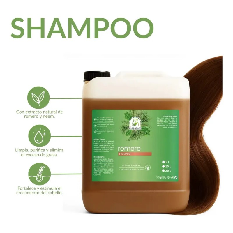 Shampoo Extracto Natural Romero Brillo Y Suavidad (5 Litros)