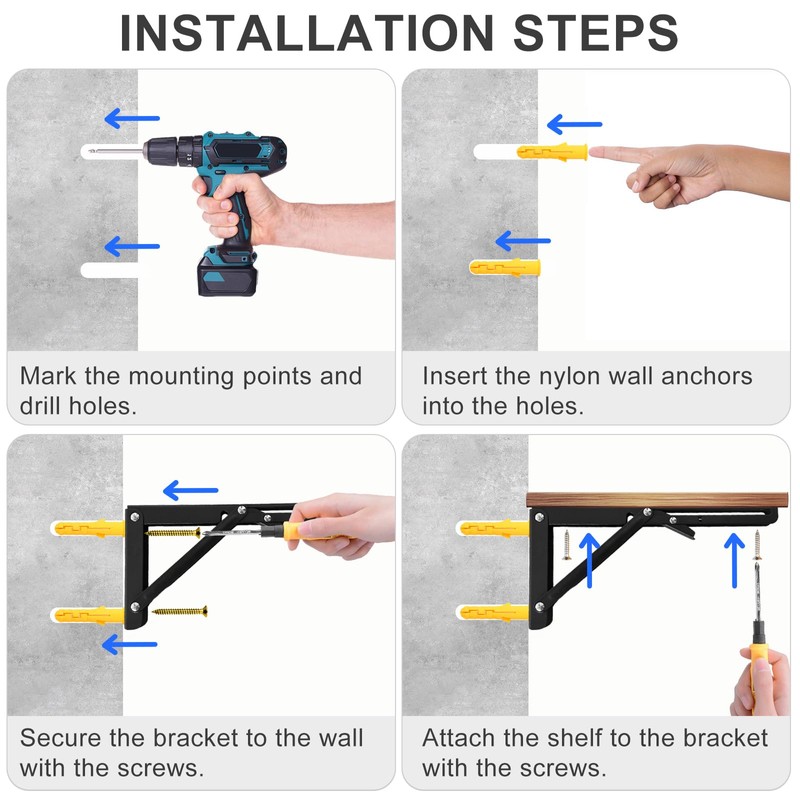 10 Inch Folding Shelf Brackets, Heavy Duty Wall Mounted Collapsible