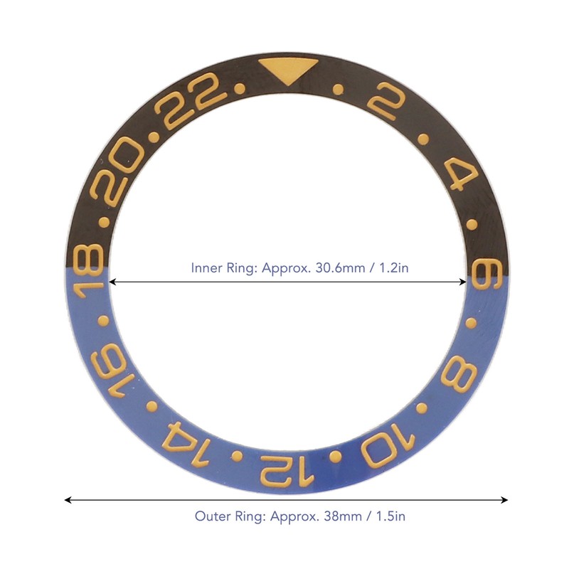 Ceramic Watch Bezel Insert 38mm Blue Black Base Gold Digit