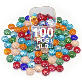 Mixed Gemstone Vase Fillers,Mixed Colour Glass Stones Flat Bottom Marble Beads for Aquarium Fish Tank Planter Crafts Home Decorative Art Craft Vase Filler (Colorful, 1 Pound)