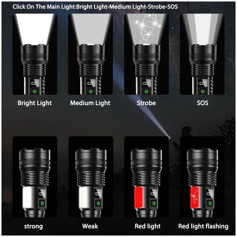 Aeternam Rechargeable Tac Flashlight, 1000+ LMS, Zoomable, LED, USB, IP65,