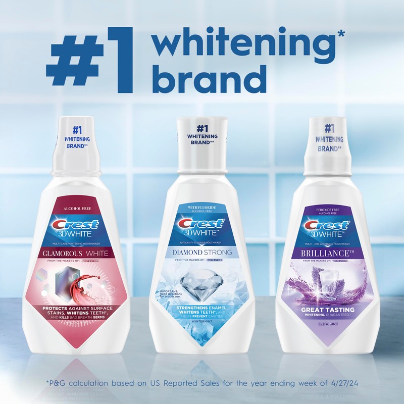 Crest Mouthwash/Mouth Rinse, 3D White Brilliance Whitening, Alcohol Free, Clean
