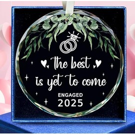 Engagement Ornament 2025 - First Christmas Engaged Gift for Couples, Bride to Be - Glass Keepsake with Gift Box - Holiday Decoration for Newly Engaged, Wedding Engagement Present