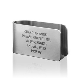 PUVOXHO Guardian Angel Please Protect Me, My Passengers and All Who Pass by Engraved Stainless Steel Car Visor Clip, Safe Driving Religious Gifts for Family Friend Taxi Driver, New Driver Gifts