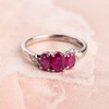 TJC Ruby Three Stone Ring In Platinum Plated 925 Sterling