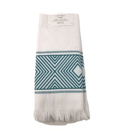 Coronet Home Kitchen Towels Set of 2 Oversized 20 x 30in 100% Turkish Cotton, Artesian Design Teal Blue/White with Fringes | Made in Turkey