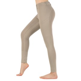 beroy Horseback Riding-Pants Girls Boys Equestrian-Breeches - Kids Schooling Horse Tights Full Seat Silicone Pockets(Khaki, XS)