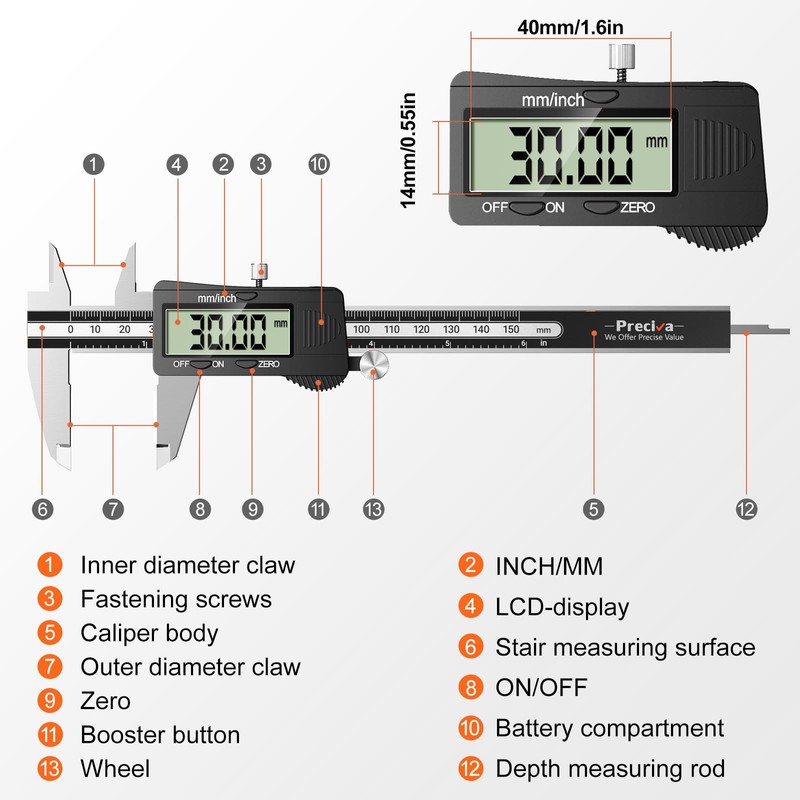 Digital Vernier Caliper, Preciva 150mm Electronic Precision Calipers Measuring Tool