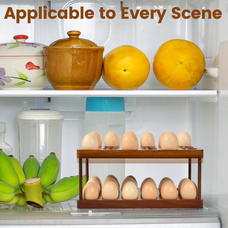 Sishynio Wooden Double Layer Egg Holder - Farmhouse Kitchen Acacia