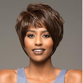 OYSRONG New Women Handsome Short Brown Straight Synthetic Fiber Heat Resistant Wig