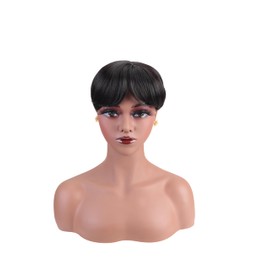 BECUS Hair Pieces for Women Fake Hair Toppers for Black Women with Bangs Clip on Hairpieces Wig Toppers for Thinning Hairs Pixie Cut Natural Synthetic Black Wiglets Daily Use(Black, 6 * 6)